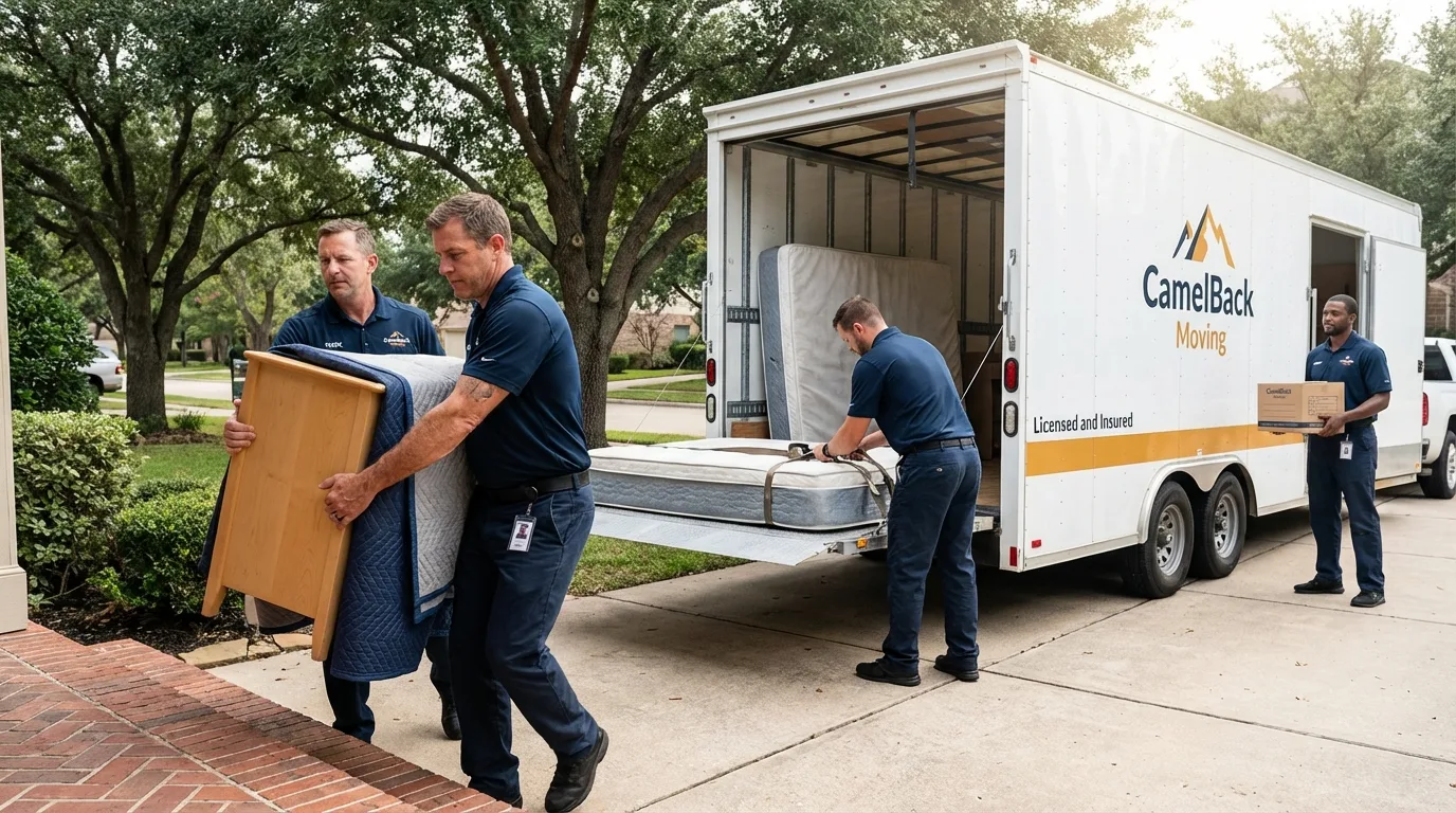 Crew loading residential truck for cross-state move from Elizabethtown, NC