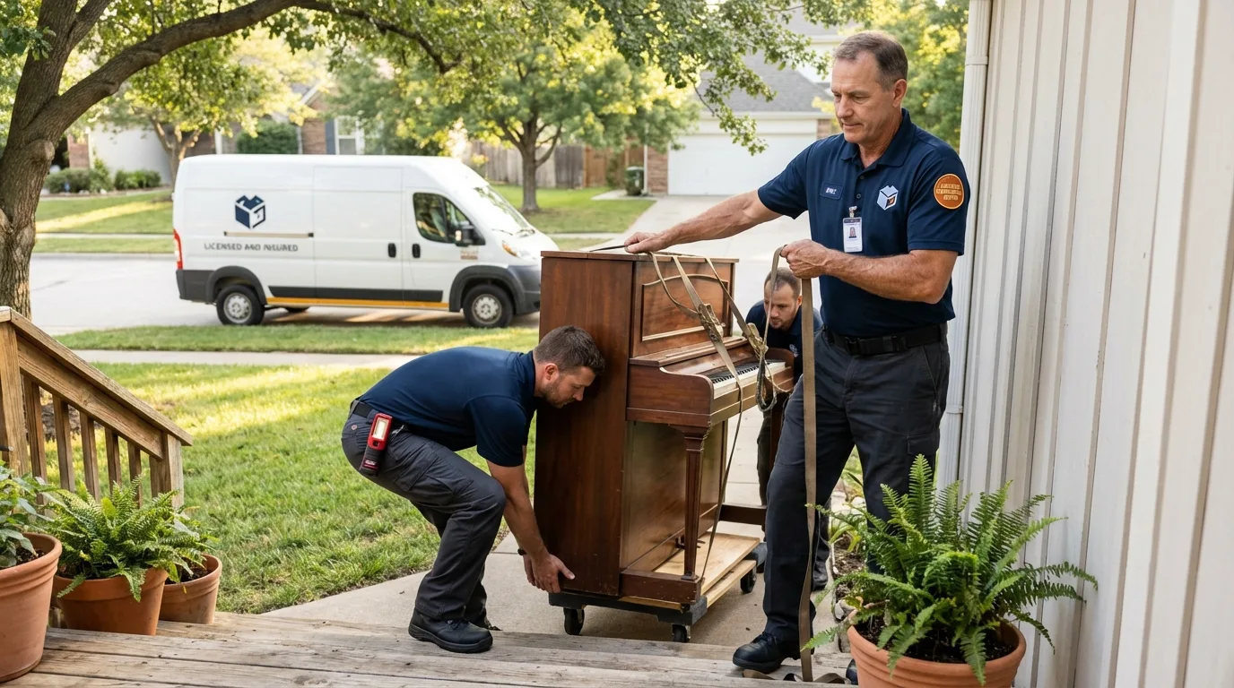 Licensed piano movers securing grand piano in Elizabethtown, NC
